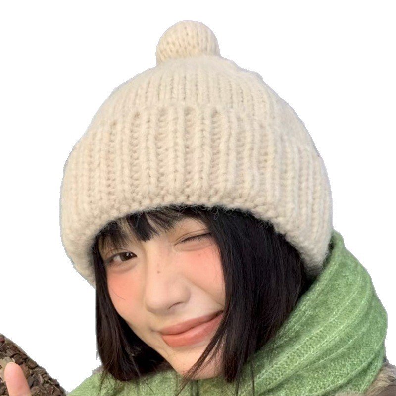 日系小清新毛球针织毛线帽女秋冬甜美百搭显脸小保暖护耳包头帽子|undefined