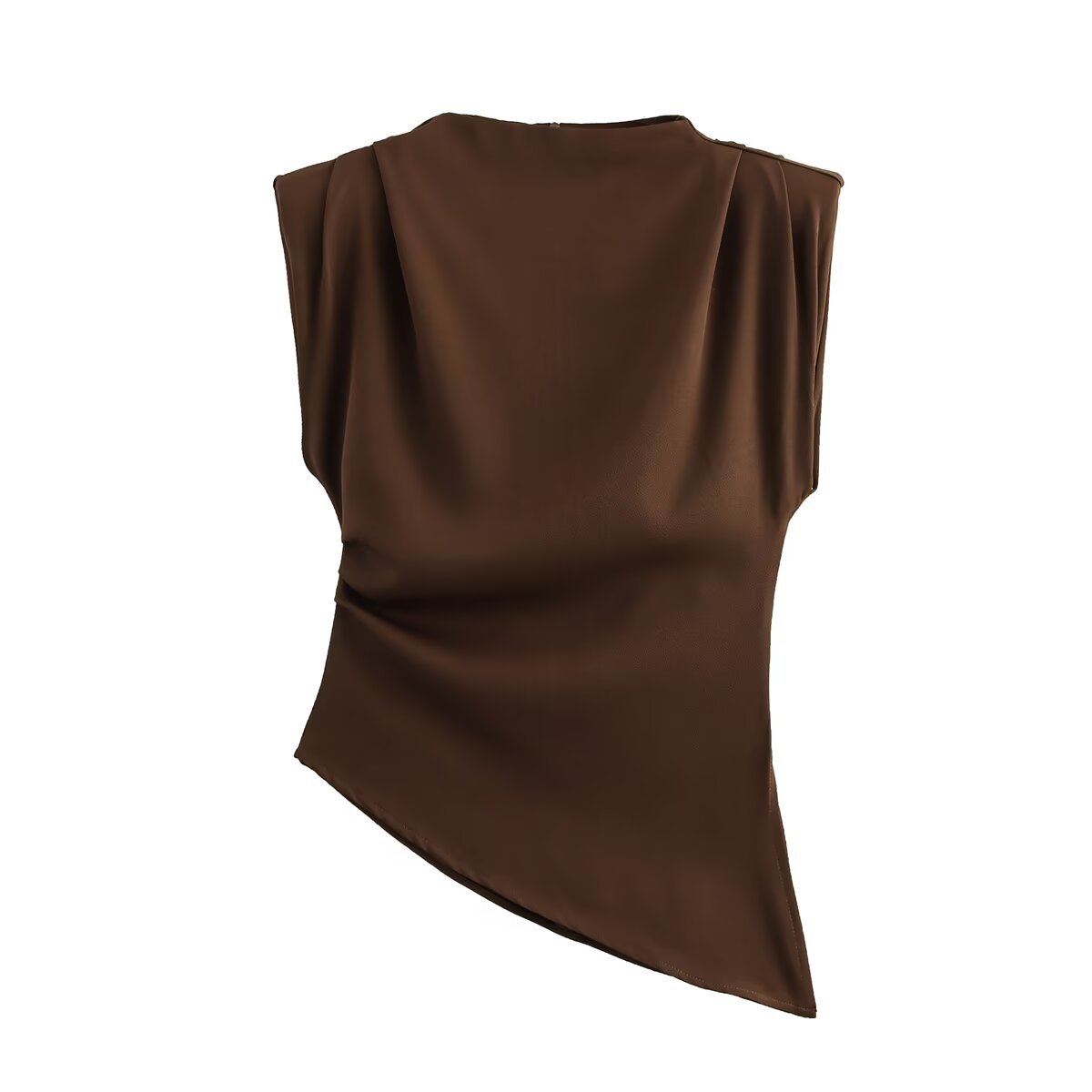 Polyester Fabric Type Wholesale Women's Casual Solid Color Wine Red Sleeveless Pleated T-Shirts