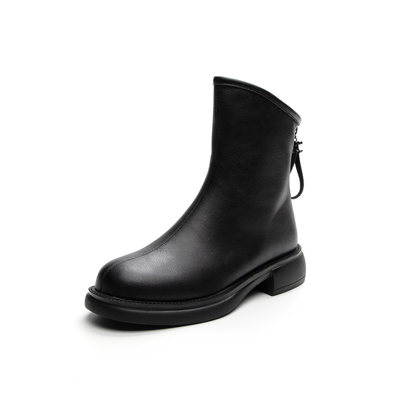 British style cowhide Martin Spring Autumn 2024 short with back zipper versatile women's soles, thick heels, and thin_voghion.com