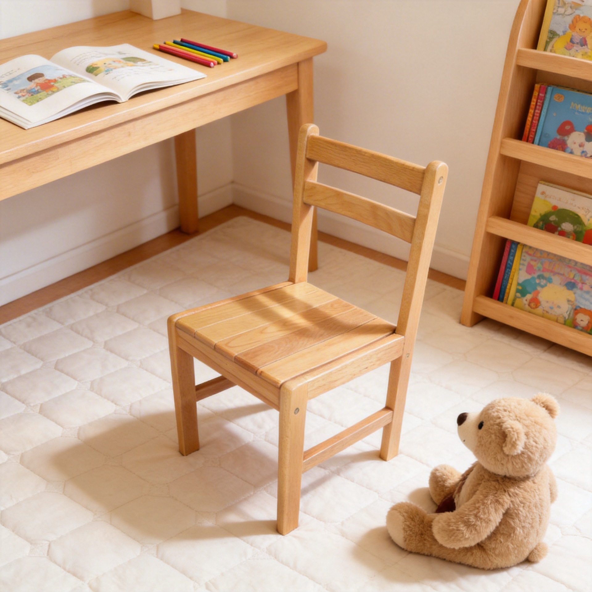 All-Solid Wood Natural Color Household Children's Chair Indoor Educational Wooden Toddler Chair Children's Room Desk Toy Chair