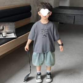 韩系卡通男童短袖短裤套装新款夏季儿童t恤上衣两件套帅气潮童酷