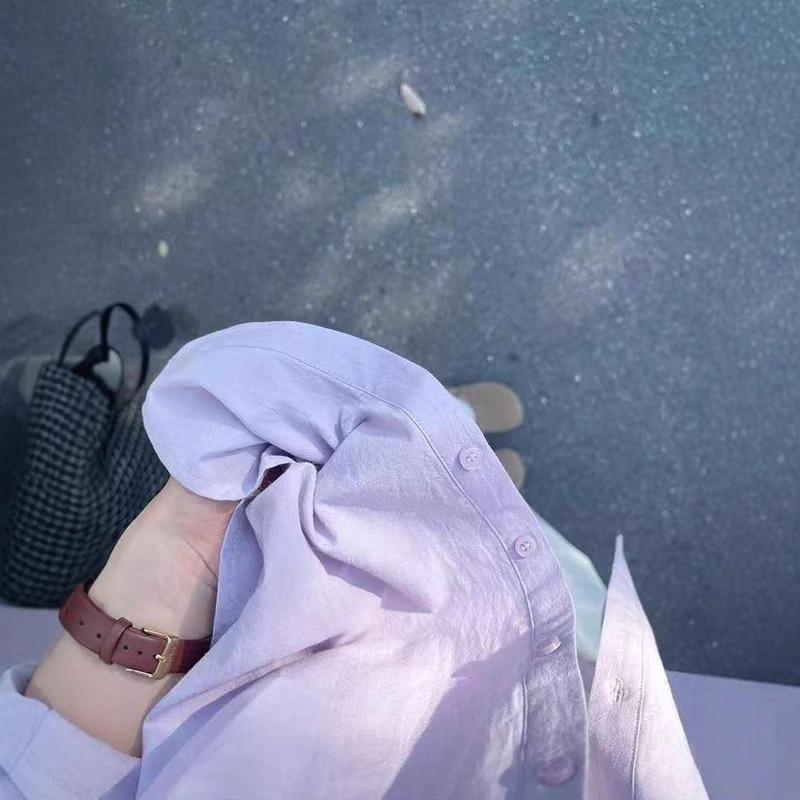 韩系紫色防晒2025纯棉衬衫女早秋薄款慵懒宽松休闲长袖衬衣外套|undefined
