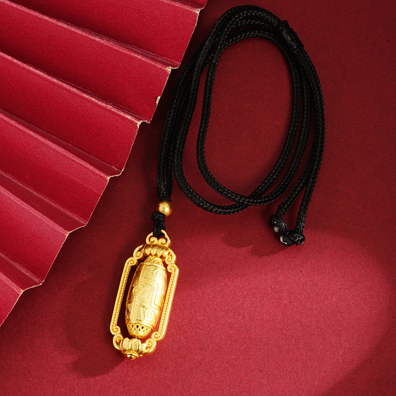 Patrimonio antiguo collar de oro de seis palabras mantra oración Tubo negro cuerda COLLAR COLGANTE todo fósforo estilo chino suministro directo de fábrica