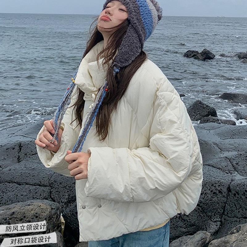 E4697 Korean Down Cotton-padded Coat Women's Short Lightweight Small Vertical Collar Warm Thickened Bread Coat Winter
