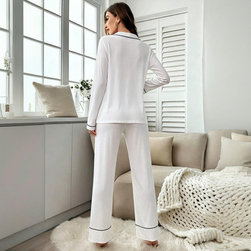 Pijama de Manga Larga para Mujer Set de 2 piezas de poliéster, transpirable, elástico, cálido, para casa y hotel