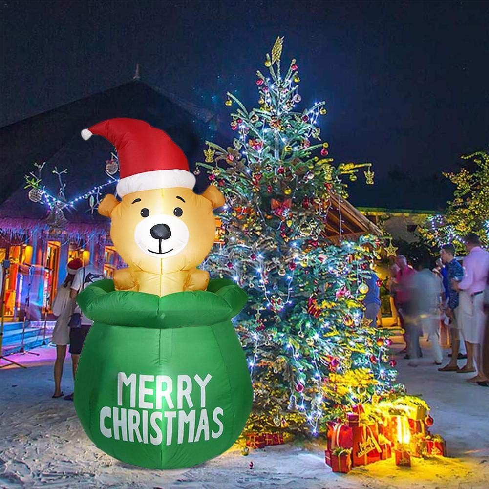 Oso de bolsillo luminoso inflable transfronterizo de 1,5 m con sombrero de Navidad inflable accesorios de escena navideña decoraciones navideñas