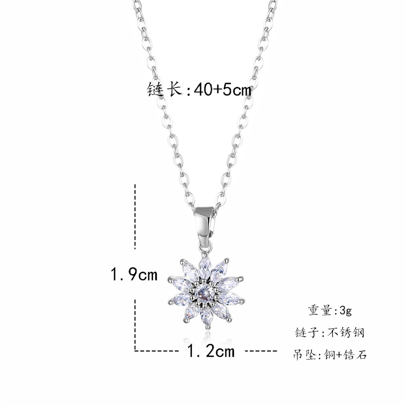 Snowflake Inlaid Zircon Copper Pendant Stainless Steel Chain Necklace Wholesale Nihaojewelry display picture 1