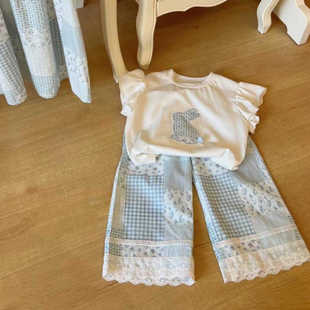 Girls 2025 Summer Cotton Bunny Short-Sleeved T-Shirt + Comfortable and Breathable Straight Pants Baby Casual Two-Piece Set