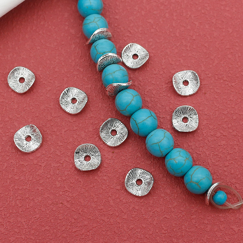 Retro Wire-drawing Pattern Xizang Silver Spacer Bead 8mm Irregular Twisted Round Beaded Gasket DIY Jewelry