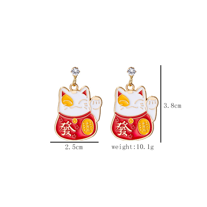 1 Pair Cute Cat Alloy Stoving Varnish Inlay Artificial Diamond Women's Drop Earrings display picture 1