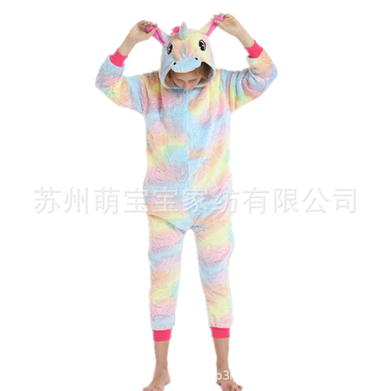 Otoño e Invierno franela de dibujos animados animal pijama de una pieza inodoro noche Gloria colorido Tianma pareja de padres e hijos homewear