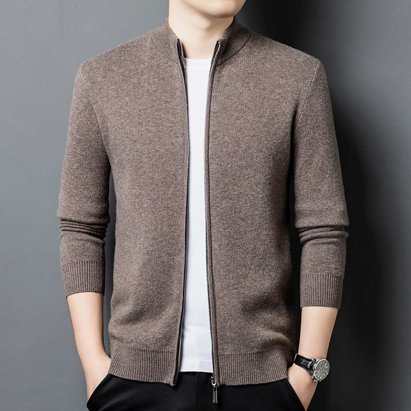 Ordos Men's Pure Wool Cardigan Casual Versatile Young and Middle-Aged Men's Thickeneded Warm Zipper Knitwear