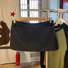 BM风 美式黑色条纹裙裤超短裙子半身裙女辣妹高腰一步裙显瘦A字裙