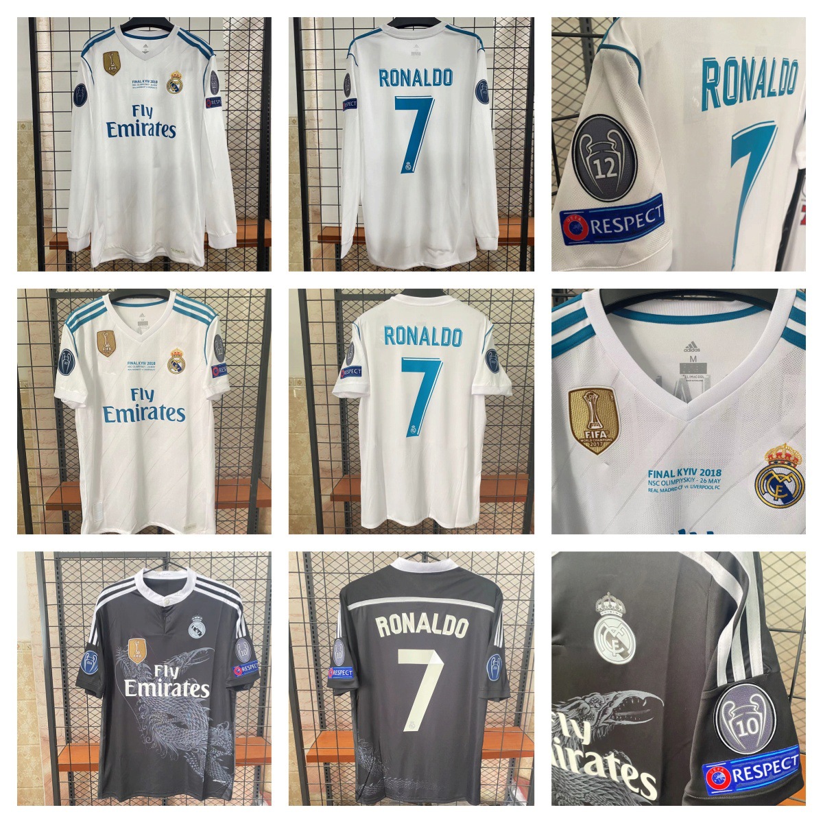 1718 Camiseta retro de manga larga para casa del Real Madrid No. 7 Camiseta de fútbol de Ronaldo