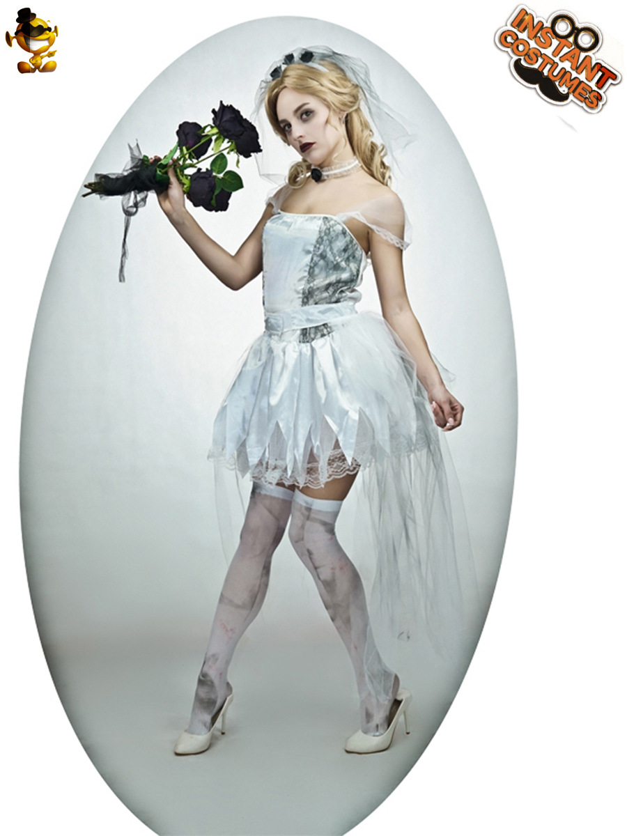 Adulto de las mujeres fantasma de la novia traje de Halloween fantasma Festival Cosplay traje del partido del funcionamiento de la etapa