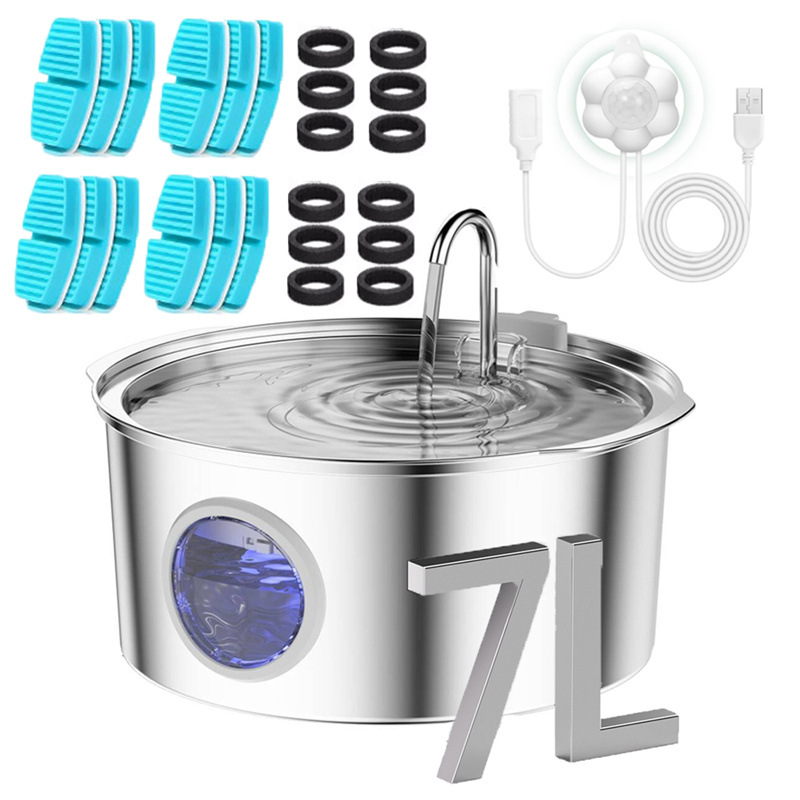 Explosiones transfronterizas 7L de acero inoxidable para mascotas tipo pista redonda de gran capacidad LED para gatos y perros