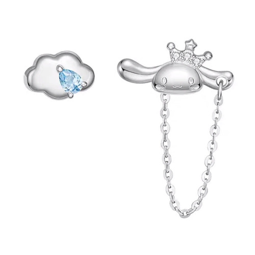 Cute Sanrio Jade Dog Cloud Earrings Women's High-end Design Milky Earrings Big Eared Dog Earrings