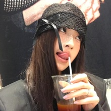 千禧辣妹小众蕾丝镂空蝴蝶结冷帽女蕾丝设计感包头帽弹力堆堆帽子