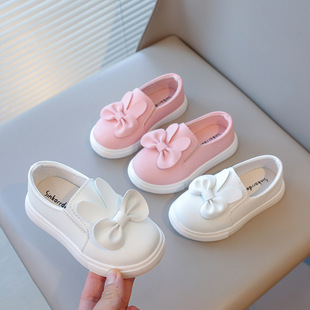2025 spring and autumn new baby shoes girls bow bunny white shoes non-slip soft bottom children's board shoes