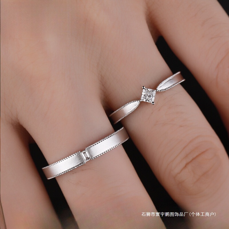 原创925银培育钻石情侣对戒男女轻奢简约结婚订婚求婚戒指 包邮色