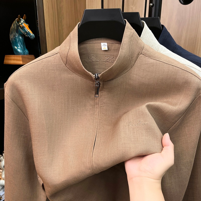 Henley Collar Lyocell Linen Jacket for Men, 2026 Autumn New Versatile Fashionable Daily Top Coat for Men