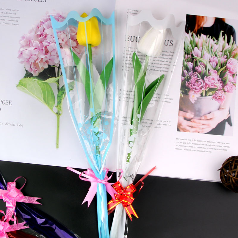 Bolsa de embalaje de flores de rayas simple transparente impermeable transpirable Rosa Clavel flor material fuegos artificiales bolsa