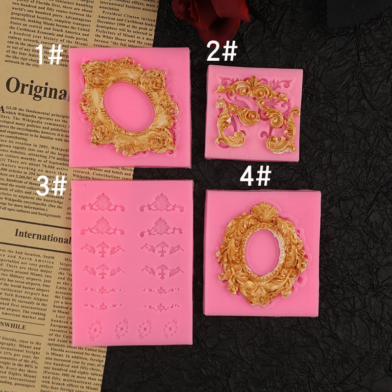 Retro patrón espejo marco de fotos tallado silicona fondant DIY pastel hornear chocolate decoración hecha a mano del molde