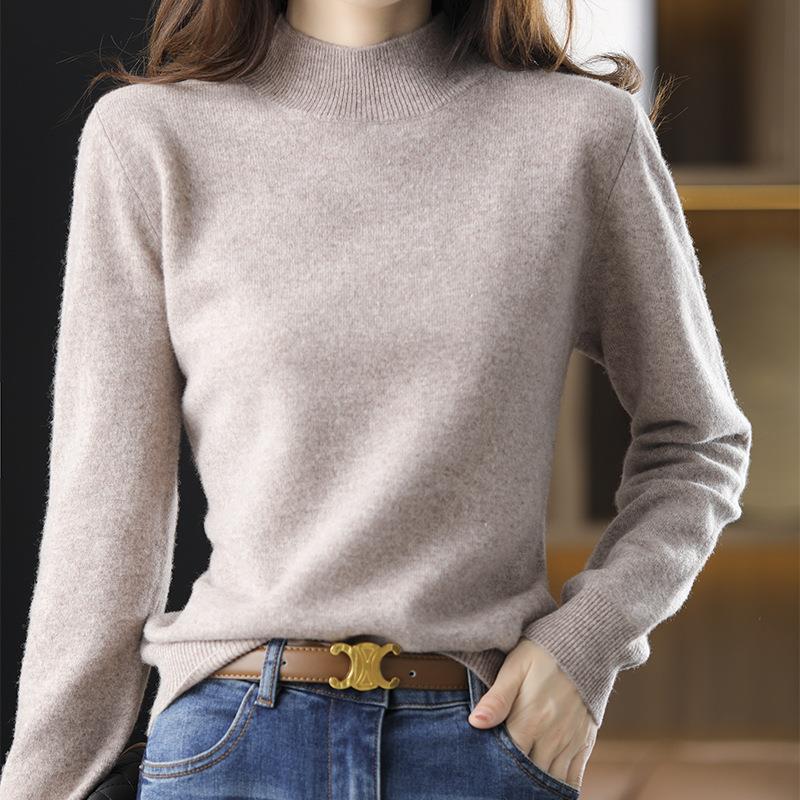 Nuevo medio suéter de cuello alto para mujer Otoño e Invierno suéter corto de color sólido suéter suelto engrosado camisa de fondo entrega de una pieza image 4