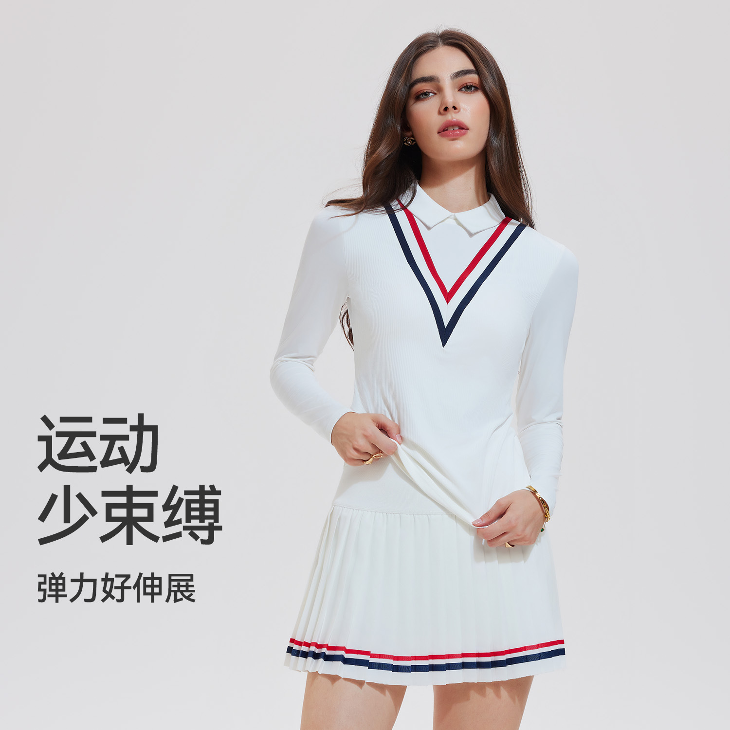 Traje deportivo de tenis de mujer otoño y invierno transpirable seco rápido golf yoga vestido corto con solapa manga larga dos piezas set