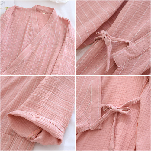 Japanese pure cotton kimono-style nightgown for women, summer and autumn thin gauze robe home sleepwear couple bath robe sweat bath robe for men