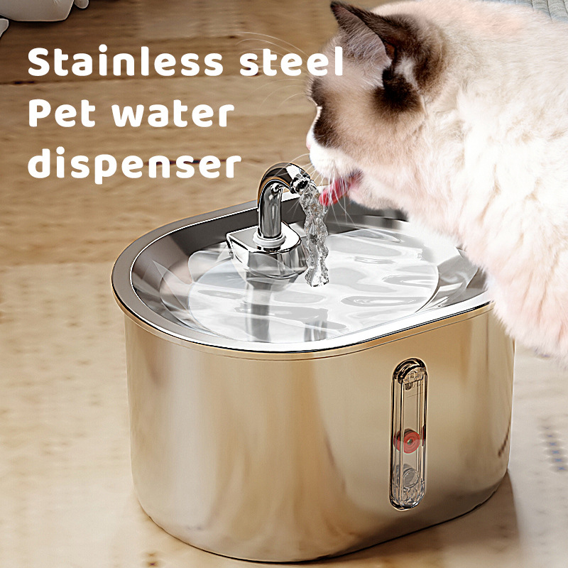 Acero inoxidable cat bebedor inalámbrico no enchufado auto-circulación tazón de agua de beber flujo de gran capacidad pet bebedor