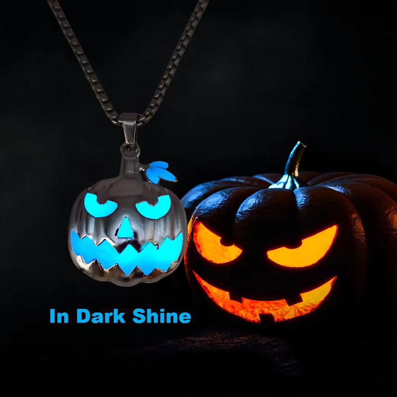 Cross-Border Hot-Selling European and American Halloween Ghost Festival Accessories Luminous Pumpkin Pendant Night Luminous Ghost Face Necklace Wholesale