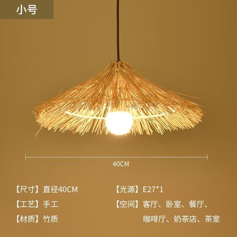 Sombrero de paja de ratán creativo, pantalla de lámpara, restaurante japonés retro, restaurante de olla caliente personalizado, arte de ratán, casa de familia, candelabro de bambú del sudeste asiático