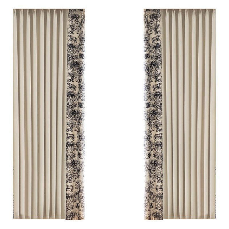 Shaoxing Keqiao French Cream Chener Cortinas sombreado Dormitorio Impresión a juego Cortinas nórdicas de estilo retro Productos terminados