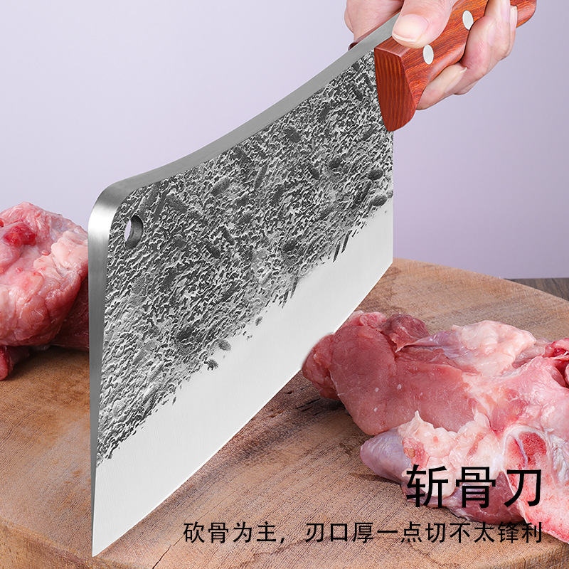 龙泉菜刀锰钢手工锻打家用超快锋利厨师专用切肉砍骨斩切两用菜刀|ms