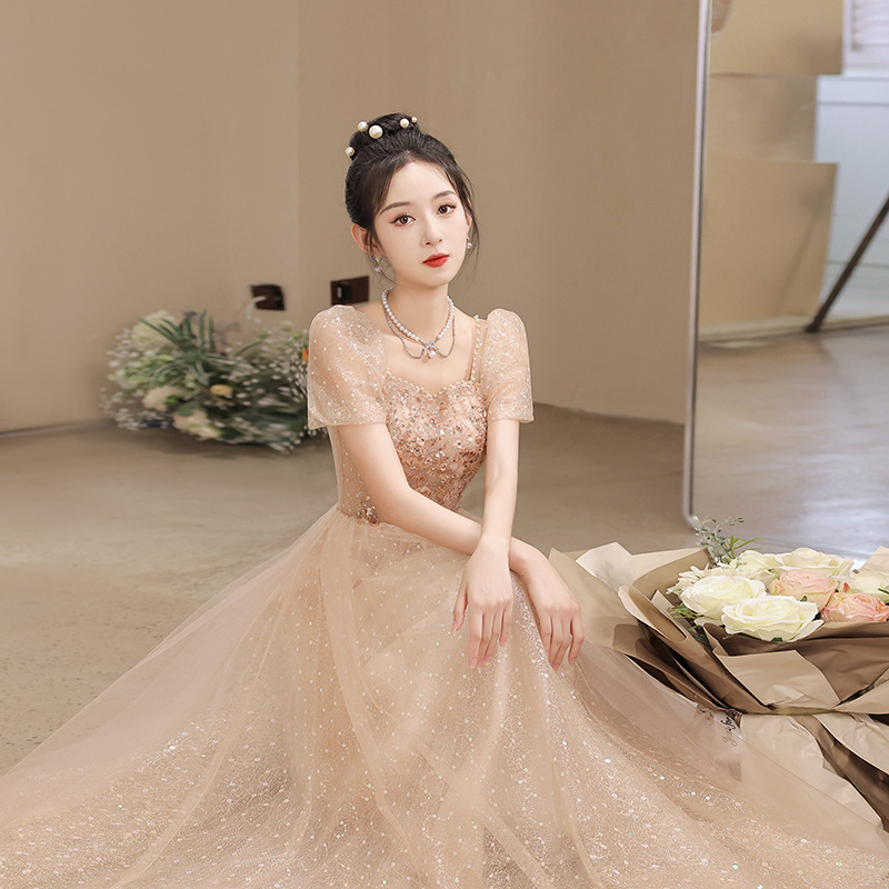 Banquet Evening Dress Little Fairy Style 2025 New Winter Host Art Exam Dress Female Wedding Engagement Dress