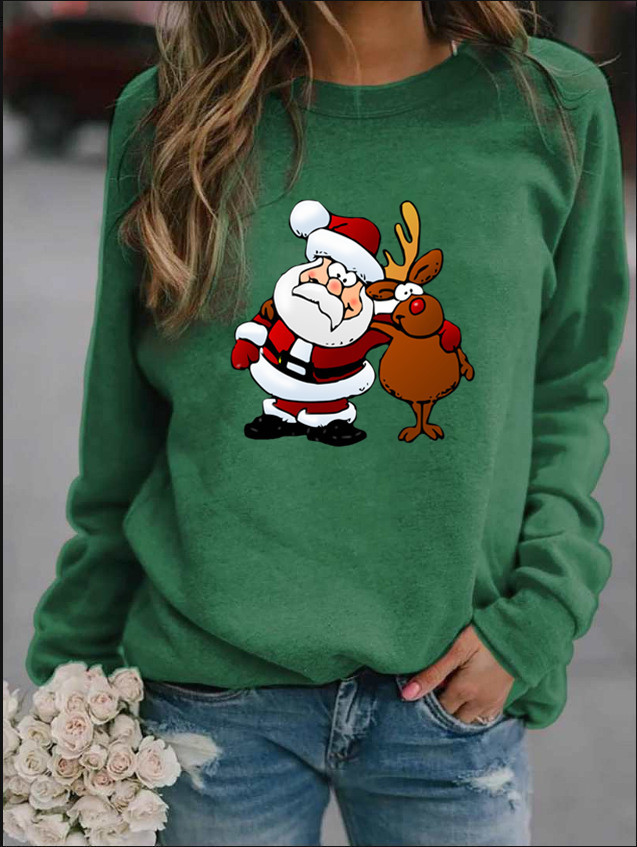 Regular Fit Fit Type Christmas Festival Hoodies & Sweatshirts Long Sleeve Printing Christmas Santa Claus Reindeer
