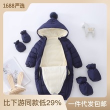 一件代發新款秋冬嬰兒連體衣加絨新生兒加厚爬服寶寶保暖哈衣套裝