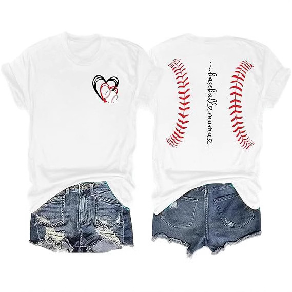 Women Baseball Mom Funny Baseball T-Shirt Personality Casual Short Sleeve T-Shirt Cotton Cross Border AliExpress Hot Sale