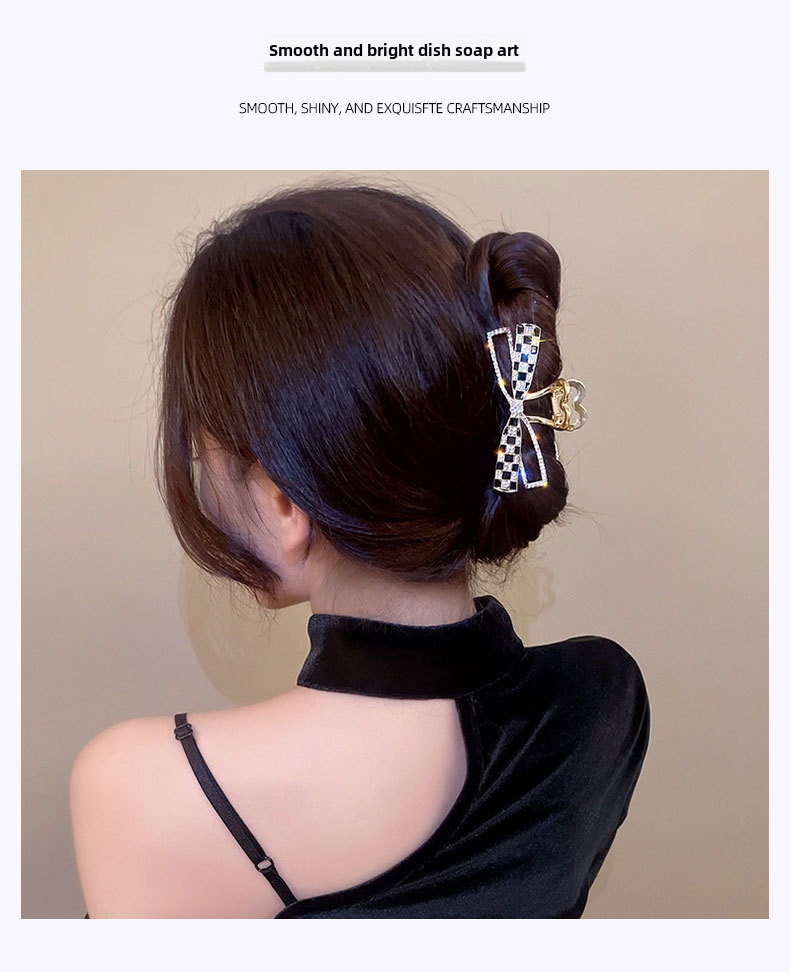 Checkerboard Bow Hair Clip With Elegant Tiara Design For Women_voghion.com
