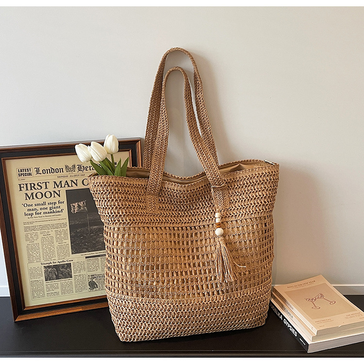 Bolsa de paja de gran capacidad para mujeres 2026 primavera nueva moda trenzada bolsa de brazo bolsa de viaje ocio bolsa tote bolsa de playa image 7