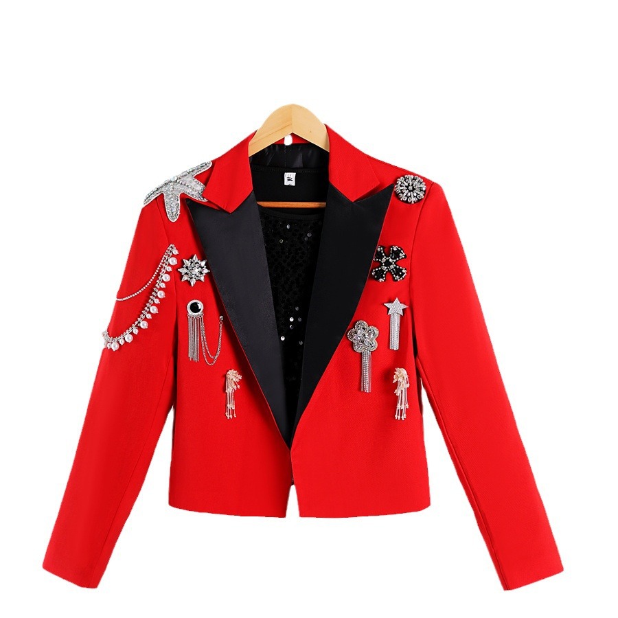 Cross-Border Hombres Rojo pesado hecho a mano de agua de ladrillo etapa desfile traje banquete invitado masculino discoteca cantante anfitrión vestido