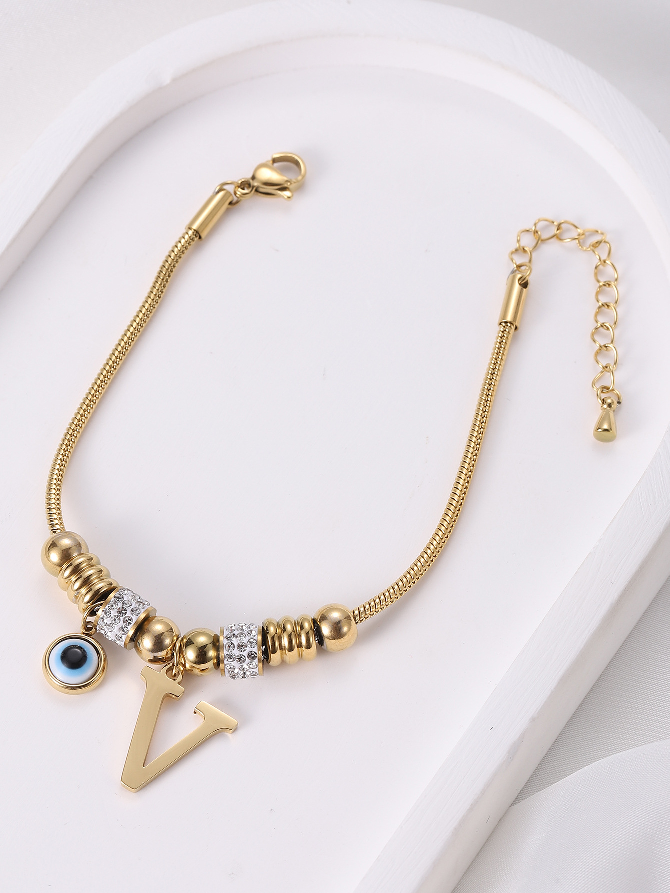 Titanium Steel Material Letter, Devil's Eye Pattern Women's Gender Simple Style Letter Devil's Eye Titanium Steel Zircon Bangle In Bulk