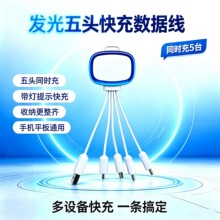 五合一发光钥匙扣数据线苹果安卓type-c跨境礼品USB短款充电器线