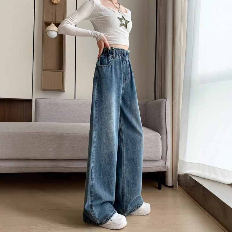 chubby girl plus size Denim Pants Women's Straight Leg Wide Elacite High Waist Slim Spring Plus Fat Women's Wear 100.00kg