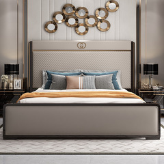 High-end Italian lightweight luxury post-modern villa large flat master bedroom genuine leather solid wood single and double bed 1.8-meter master bed