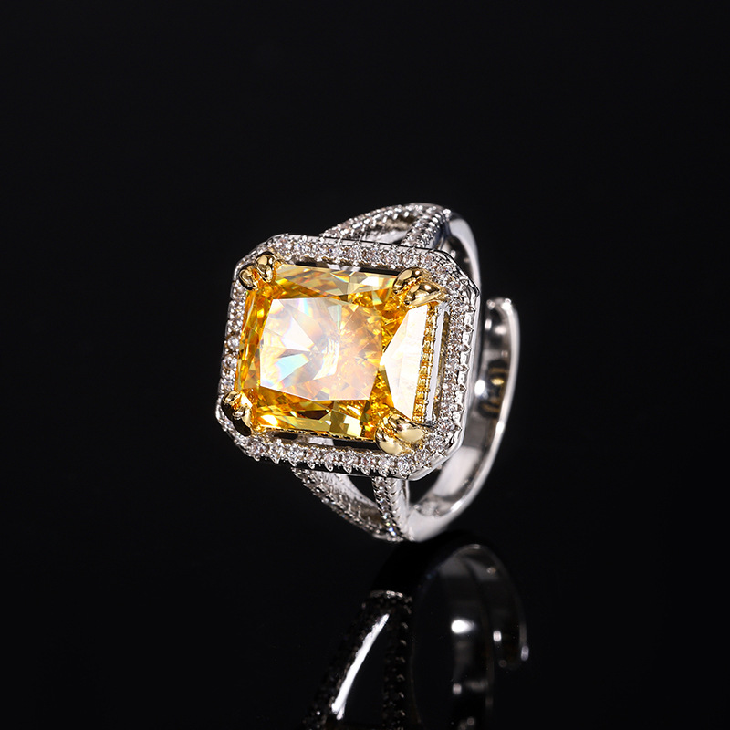 2024 nueva joyería Zhuang Shengsheng, diamante con alto contenido de carbono, flor de hielo, diamante amarillo cortado, traje de moda con incrustaciones de cobre 10*14-10*12