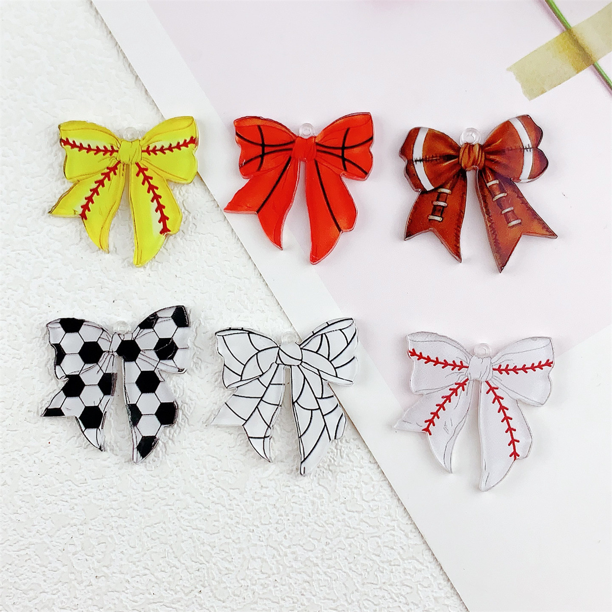 Acrylic Printed Bow Baseball Basketball Football Sports Series Pendant DIY Jewelry Pendant Accessories Material