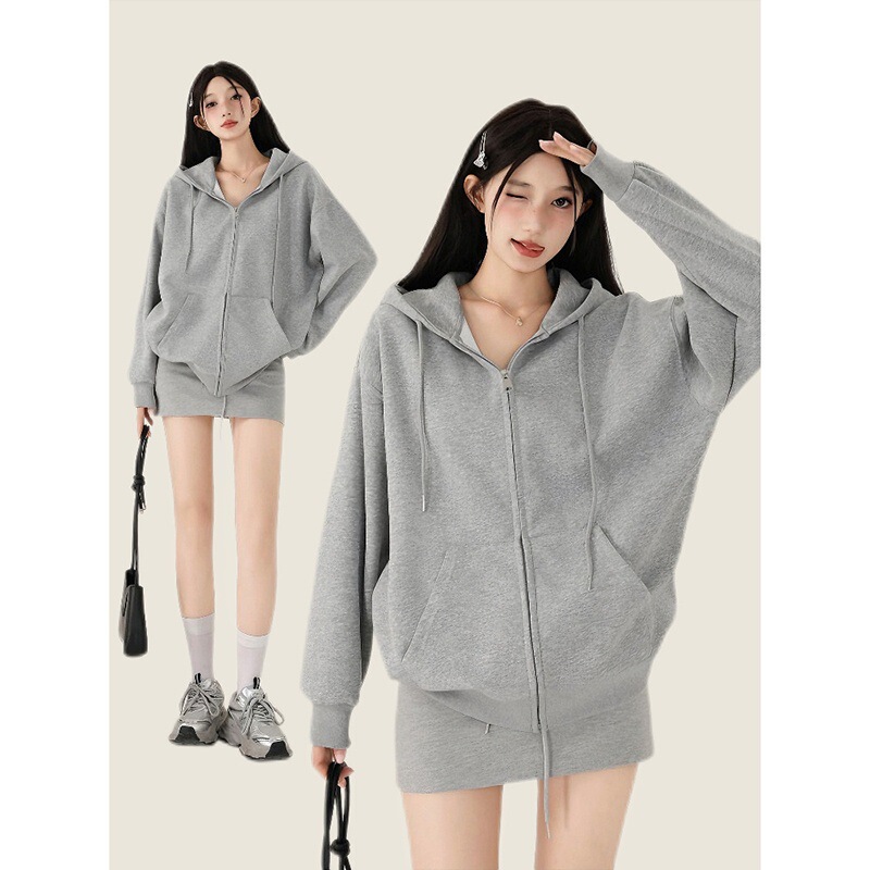 Hooded Sweatshirt Jacket for Women, Spring and Autumn 2026 New Style, Gray, Petite Size, Early Spring Korean Style Casual Cardigan Top