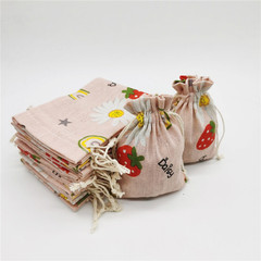 New Pink Strawberry Pattern Cotton Linen Drawstring Gift Bag Stationery Small Item Storage Bag Artemisia Packaging Bag
